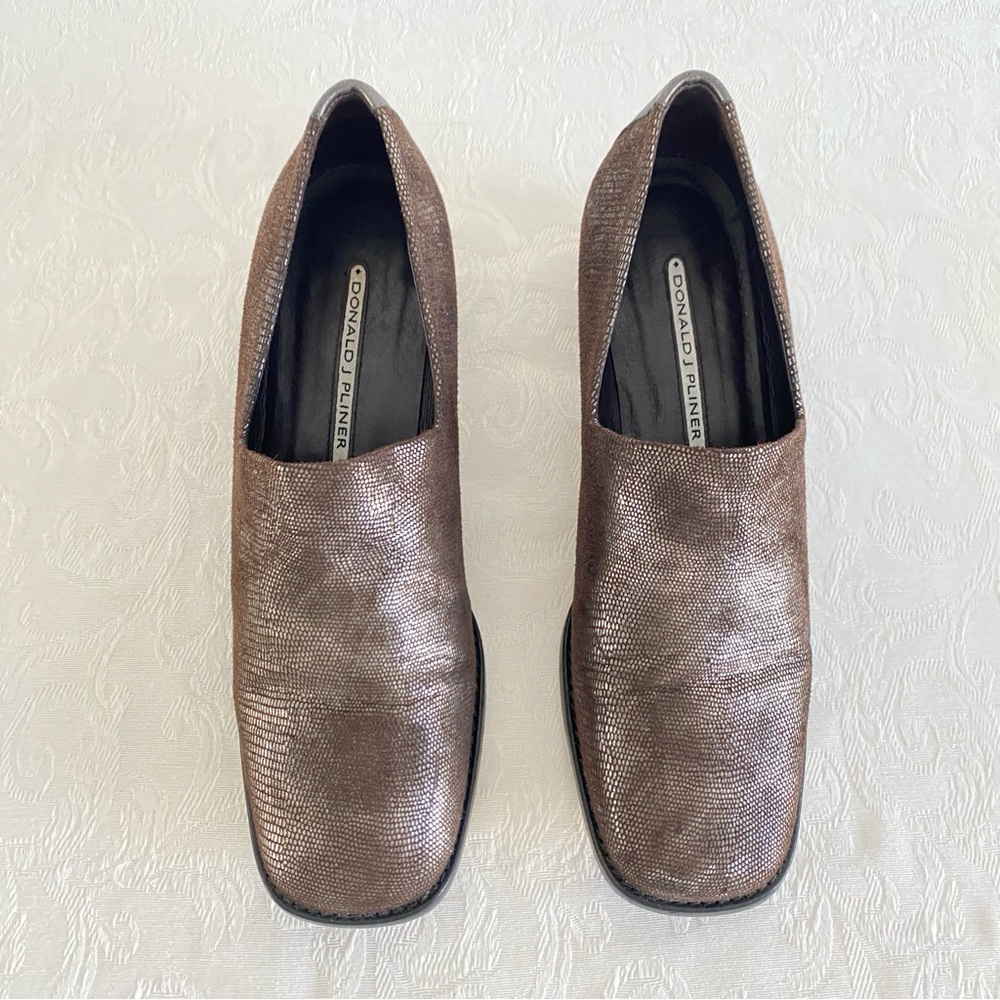 Donald J Pliner metallic brown loafers